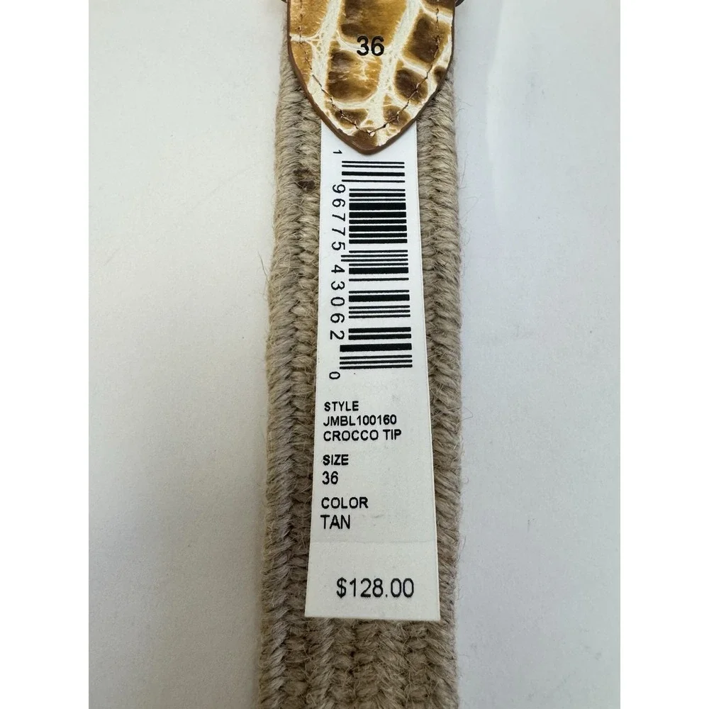 NWT Johnnie-O Croc Tip Leather Stretch Canvas Belt Tan CROCCO TIP Size 36 $128